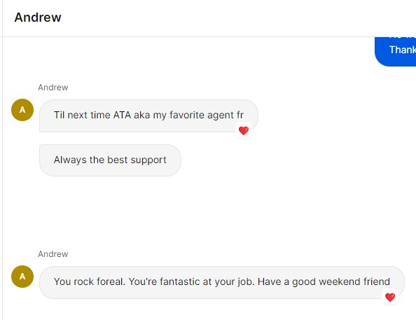Andrew: ATA aka my favorite agent. Always the best support. You rock foreal.