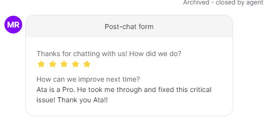 Post-chat 5-star: Ata is a Pro. He fixed this critical issue!